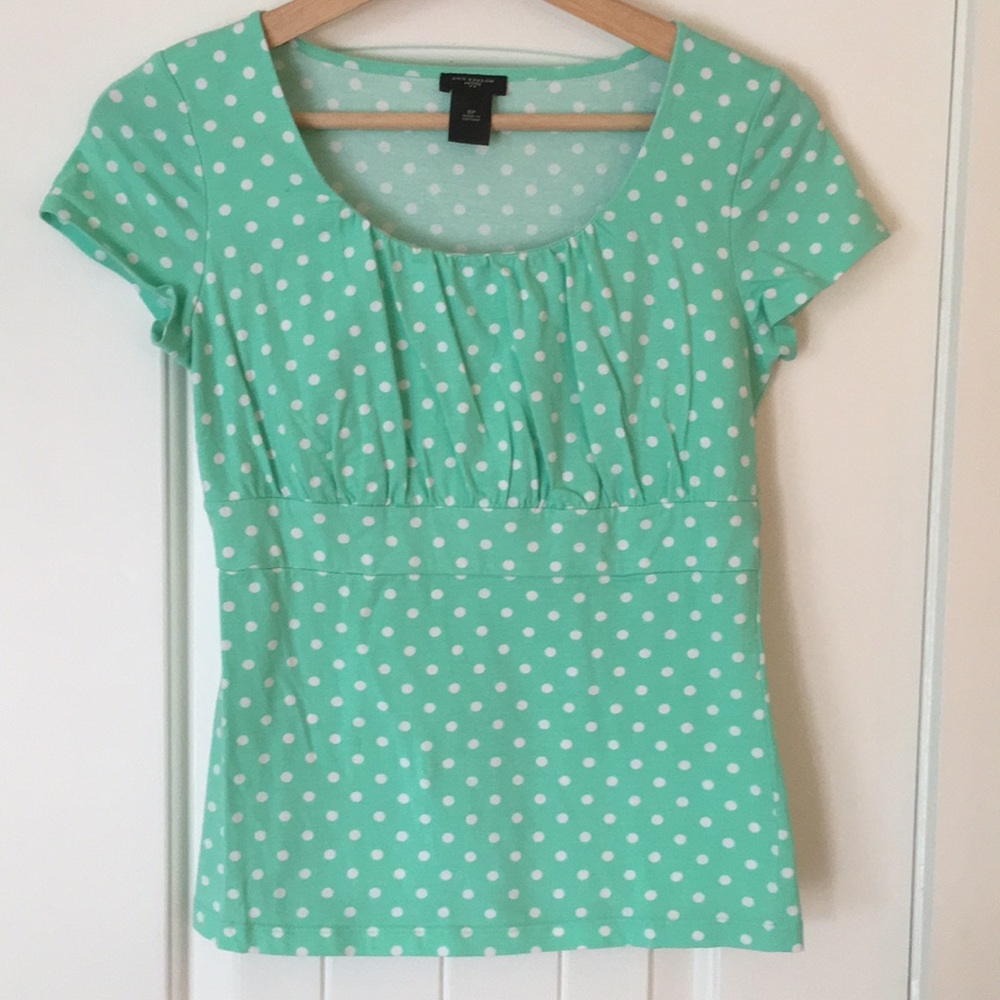 Ann Taylor Petite shirt SP mint green w/polka dots